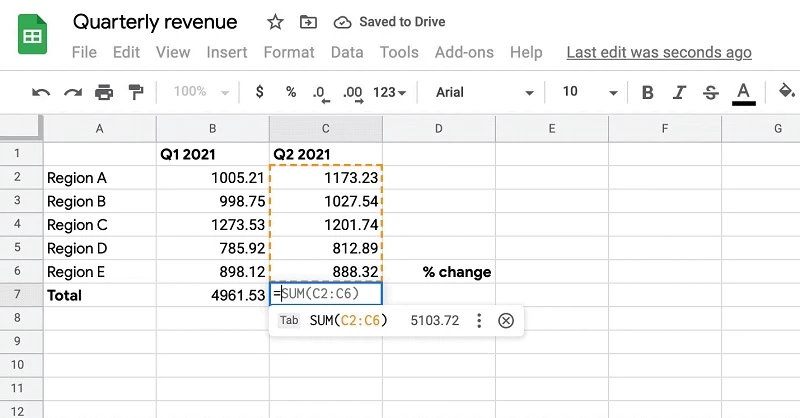 Google Sheets — skærmbillede 2